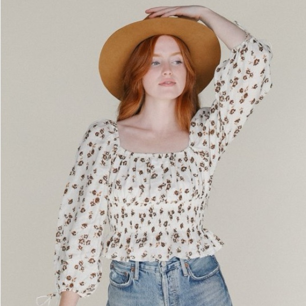 Faithful the brand linen rushed floral blouse size 6